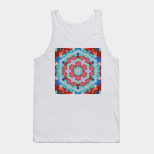 Retro Mandala Flower Blue Red and Teal Tank Top